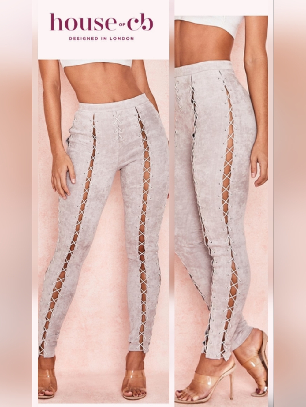 NWT House of CB Aya Lace-Up Pants Faux Suede Suedette Leggings Size Small
